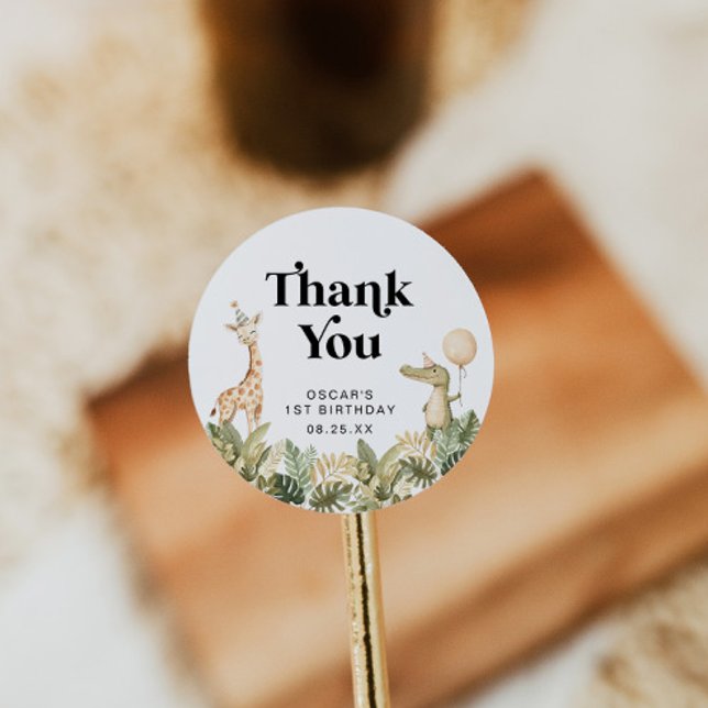 Safari animal premier anniversaire Sticker rond Wi (Créateur téléchargé)