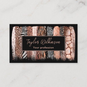 Safari Animal Print Rose Gold Pinselstriche Visitenkarte
