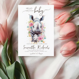 Safari Animal Rhino Floral Mama Babydusche Einladung