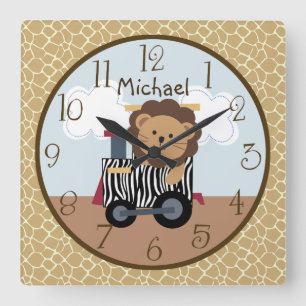 Safari Animal Train Kinderzimmer Clock Quadratische Wanduhr