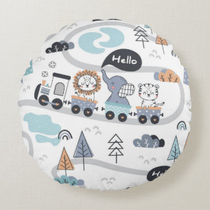Safari Animal Train Parade Kinderzimmer Rundes Kissen