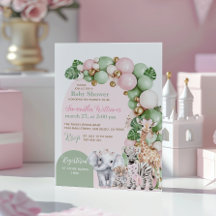 Safari Animal Tropical Green Pink Baby Girl Dusche