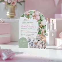 Safari Animal Tropical Green Pink Baby Girl Dusche