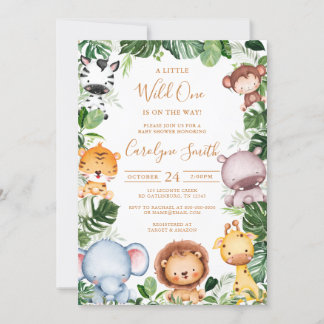 Safari Animal Tropical Greenerenery Baby Shower Einladung