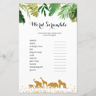 Safari Animal Watercolor Word Scramble Game,