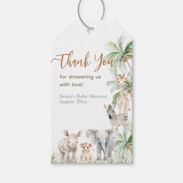 Safari Animal Wild One Baby Boy Dusche Geschenkanhänger (Vorderseite)