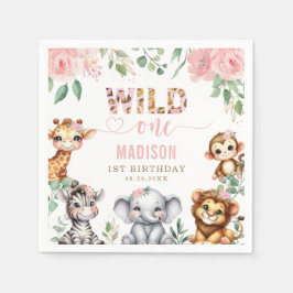 Safari Animal Wild One Blush Pink Floral Geburtsta Serviette