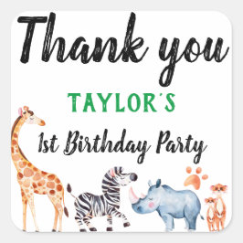Safari Animal Wild Things Geburtstag Vielen Dank Quadratischer Aufkleber