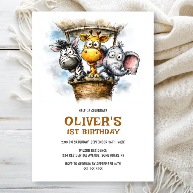 Safari Animals 1st Birthday Party Invitation (Créateur téléchargé)