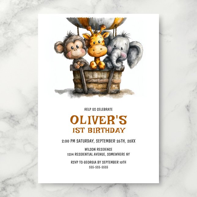 Safari Animals 1st Birthday Party Invitation Einladung (Von Creator hochgeladen)