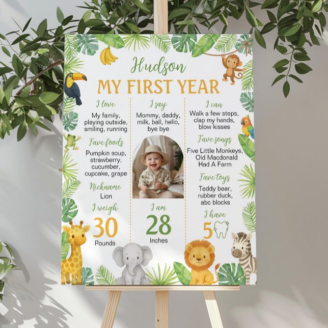 Safari Animals 1st Birthday Photo Milestone Sign Poster (Von Creator hochgeladen)