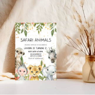"Safari Animals 2. Geburtstag Junge Einladung