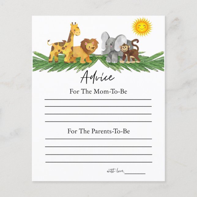 Safari Animals Advice for Baby Shower Game (Vorderseite)