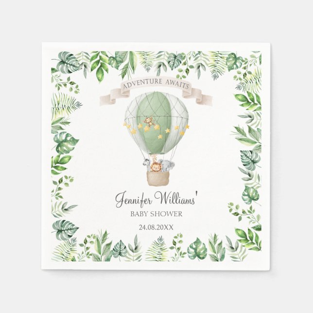 Safari Animals auf Hot Air Balloon Baby Shower Serviette (Vorderseite)