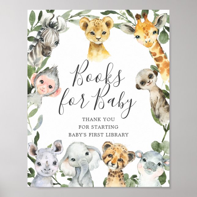 Safari Animals Baby-Duschbücher für Babysignatur Poster (Vorne)