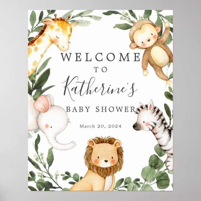 Safari Animals Baby Dusche Begrüßungszeichen Poster (Vorne)