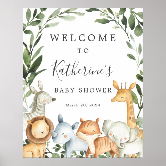 Safari Animals Baby Dusche Begrüßungszeichen Poster (Vorne)