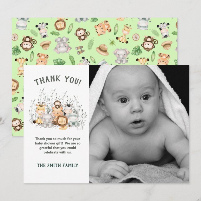 Safari Animals Baby Dusche Danke Karte (Vorne/Hinten)
