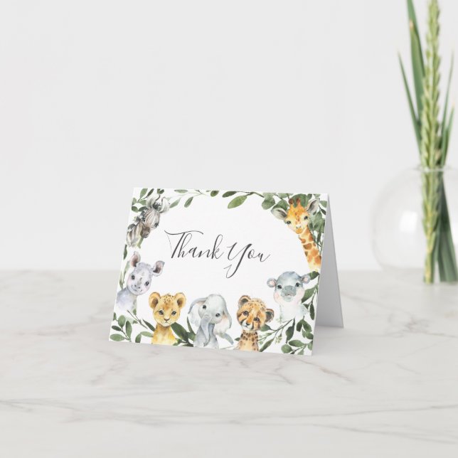 Safari Animals Baby Dusche Danke Karte (Vorderseite)