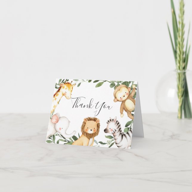 Safari Animals Baby Dusche Danke Karte (Vorderseite)