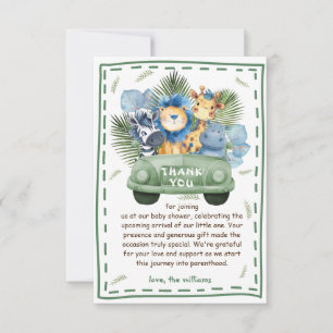 Safari Animals Baby Dusche Dankeskarte