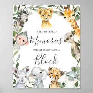 Safari Animals Baby Dusche Dekorieren ein Blockzei Poster