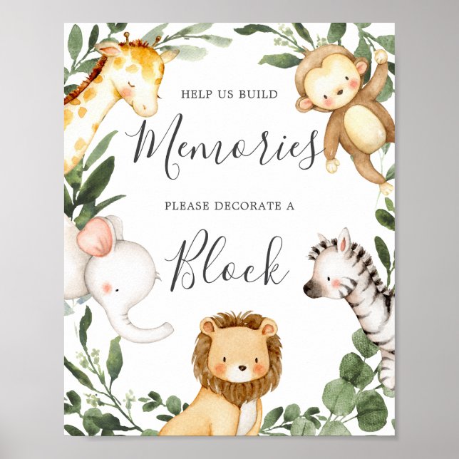 Safari Animals Baby Dusche Dekorieren ein Blockzei Poster (Vorne)