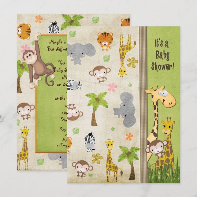 Safari Animals Baby Dusche Einladung (Vorne/Hinten)
