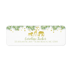 Safari Animals Baby Dusche Gold Address Label