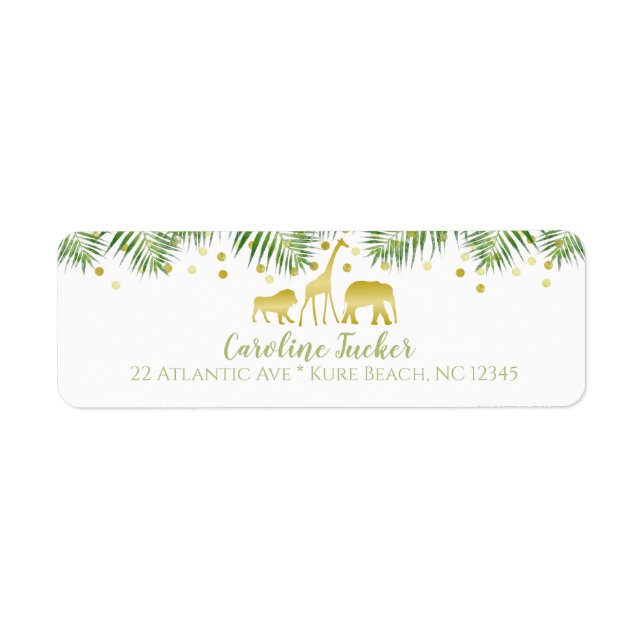 Safari Animals Baby Dusche Gold Address Label (Vorne)