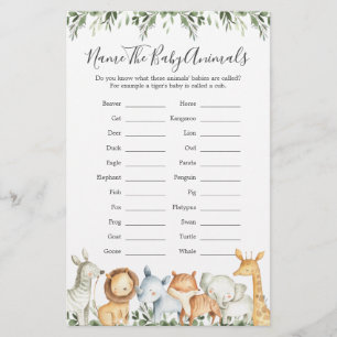 Safari Animals Baby Dusche Name The Baby Animals