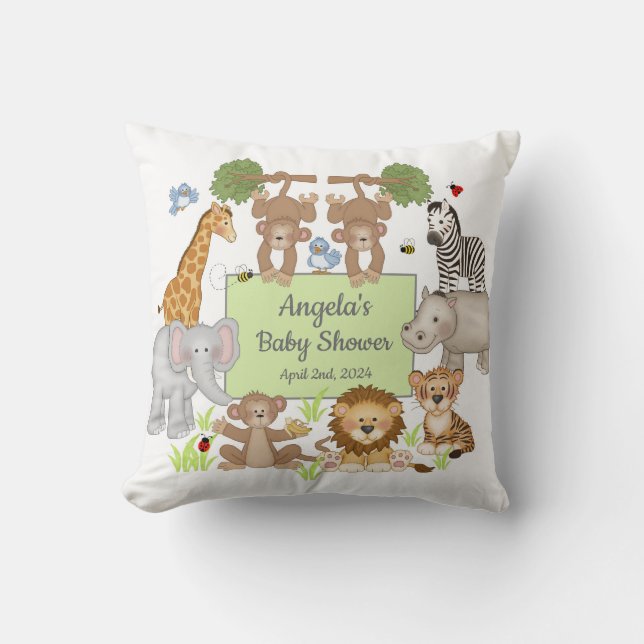 Safari Animals Baby Dusche Party Kissen (Vorderseite)