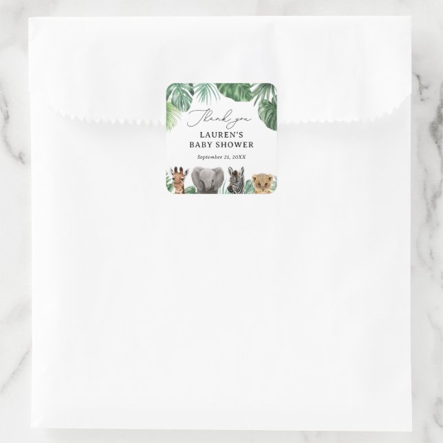 Safari Animals Baby Dusche Quadratischer Aufkleber (Tasche)