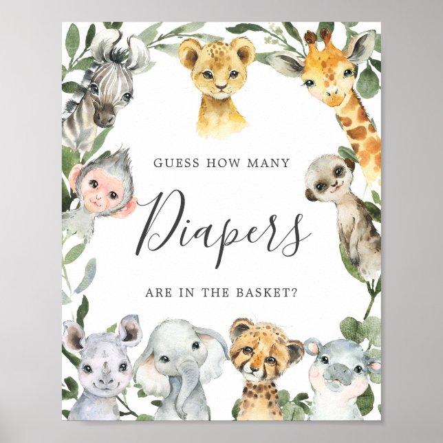 Safari Animals Baby Dusche schätzen, wie viele Win Poster (Vorne)