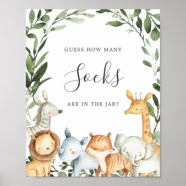 Safari Animals Baby Dusche schätzt wie viele Socke Poster (Vorne)