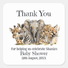 Safari Animals Baby Dusche Vielen Dank Quadratischer Aufkleber