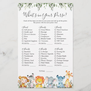 Safari Animals Baby-Dusche Was ist in Ihrer Tasche