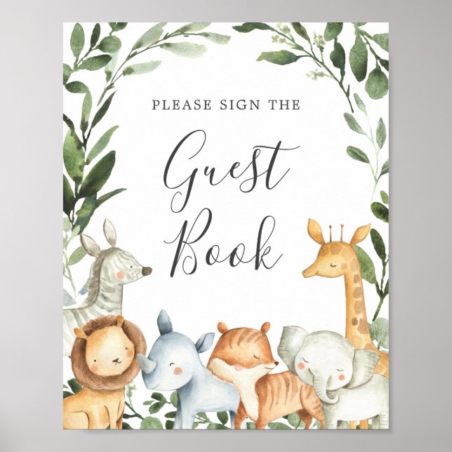 Safari Animals Baby Showbook Gästebuch signieren (Vorne)