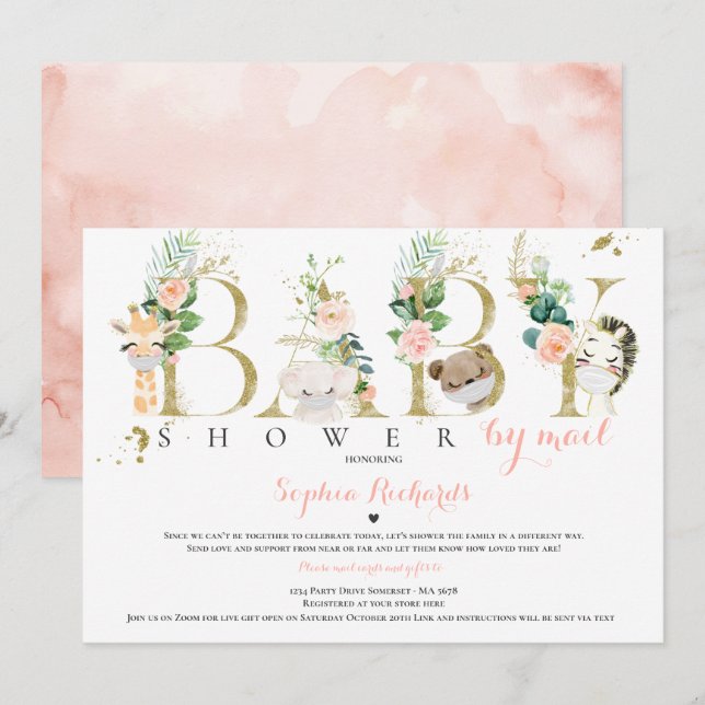 Safari Animals Baby Shower by Mail Greenerity Gold Einladung (Vorne/Hinten)