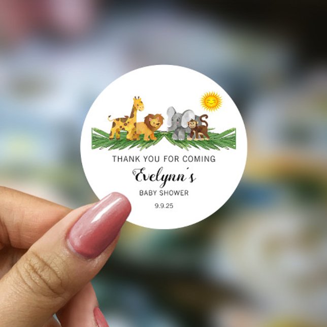 Safari Animals Baby Shower Classic Round Sticker (Von Creator hochgeladen)