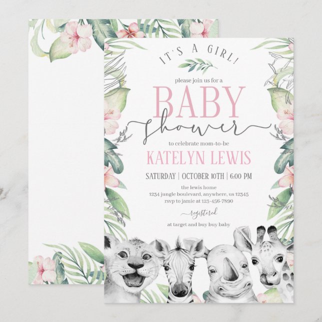 Safari Animals Baby Shower Einladung (Vorne/Hinten)
