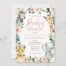 Safari Animals Baby Shower Einladungen für ein Mäd