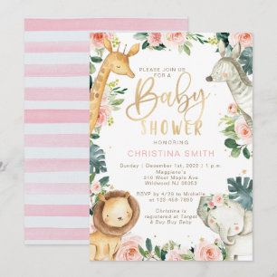 Safari Animals Baby Shower Einladungen für Girls