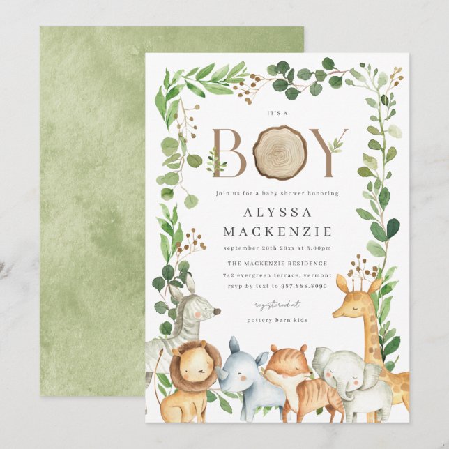 Safari Animals Baby Shower Invitation (Devant / Derrière)