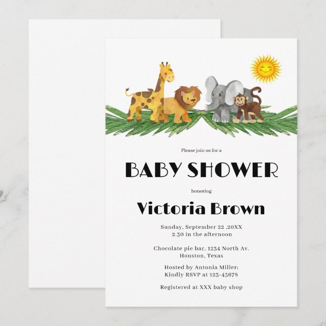 Safari Animals Baby Shower Invitation (Devant / Derrière)