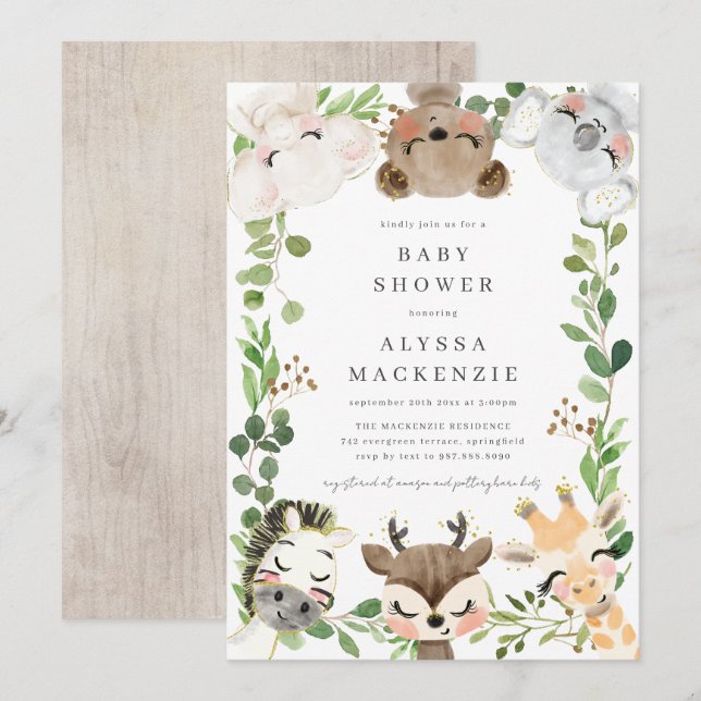 Safari Animals Baby Shower Invitation Einladung (Vorne/Hinten)