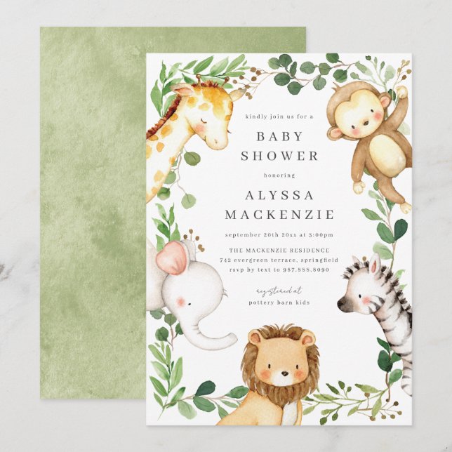 Safari Animals Baby Shower Invitation Einladung (Vorne/Hinten)