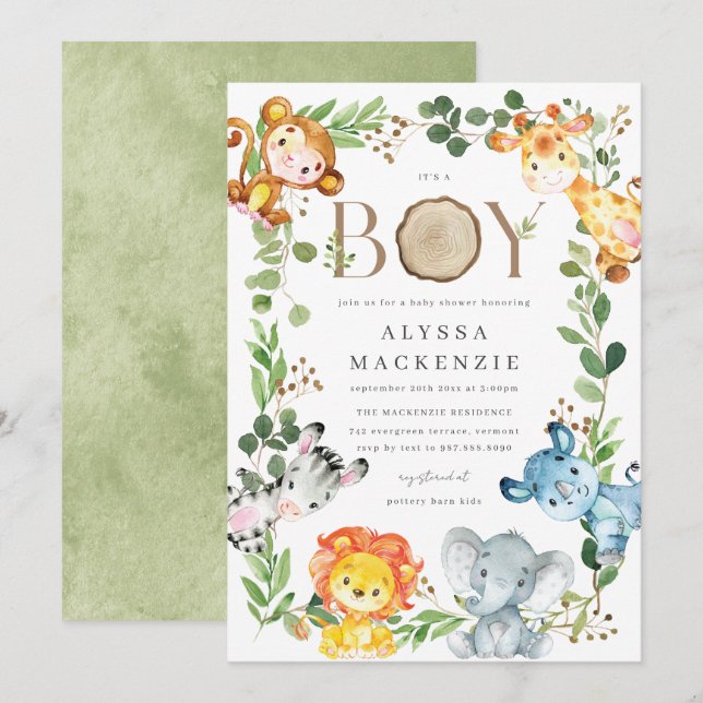 Safari Animals Baby Shower Invitation Einladung (Vorne/Hinten)