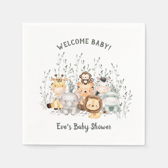 Safari Animals Baby Shower Napkins Serviette (Vorderseite)