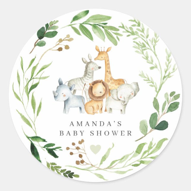 Safari Animals Baby Shower  Runder Aufkleber (Vorderseite)